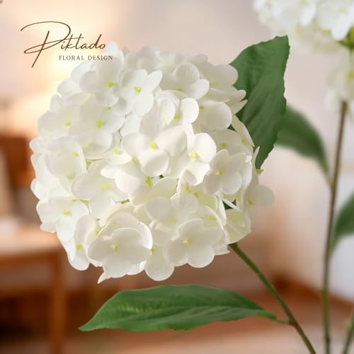 A Bunch 21in Real Touch Hydrangea Artificial Flowers with 5pcs 1 Bunch White
