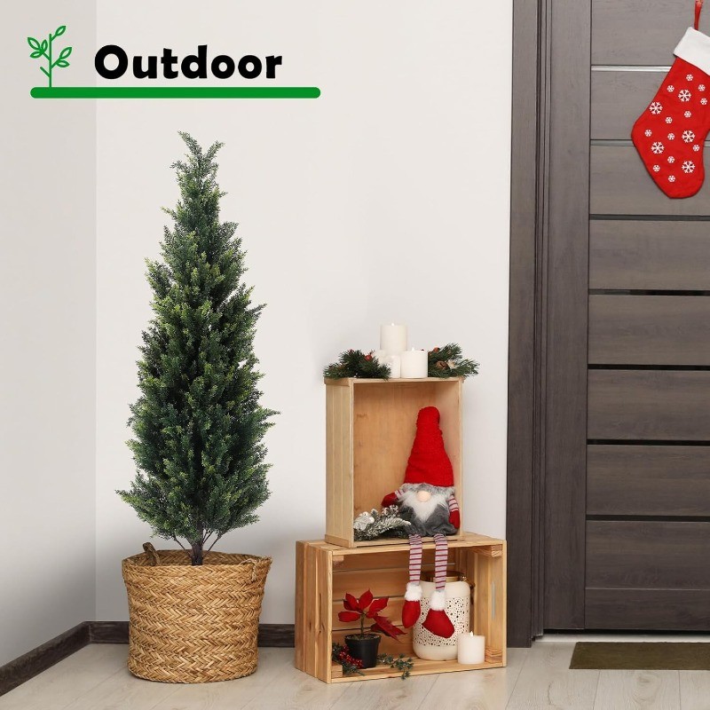 2PCS 2.3/3/4FT Artificial Cedar Topiary Trees, Fake UV Resistant Potted Plants
