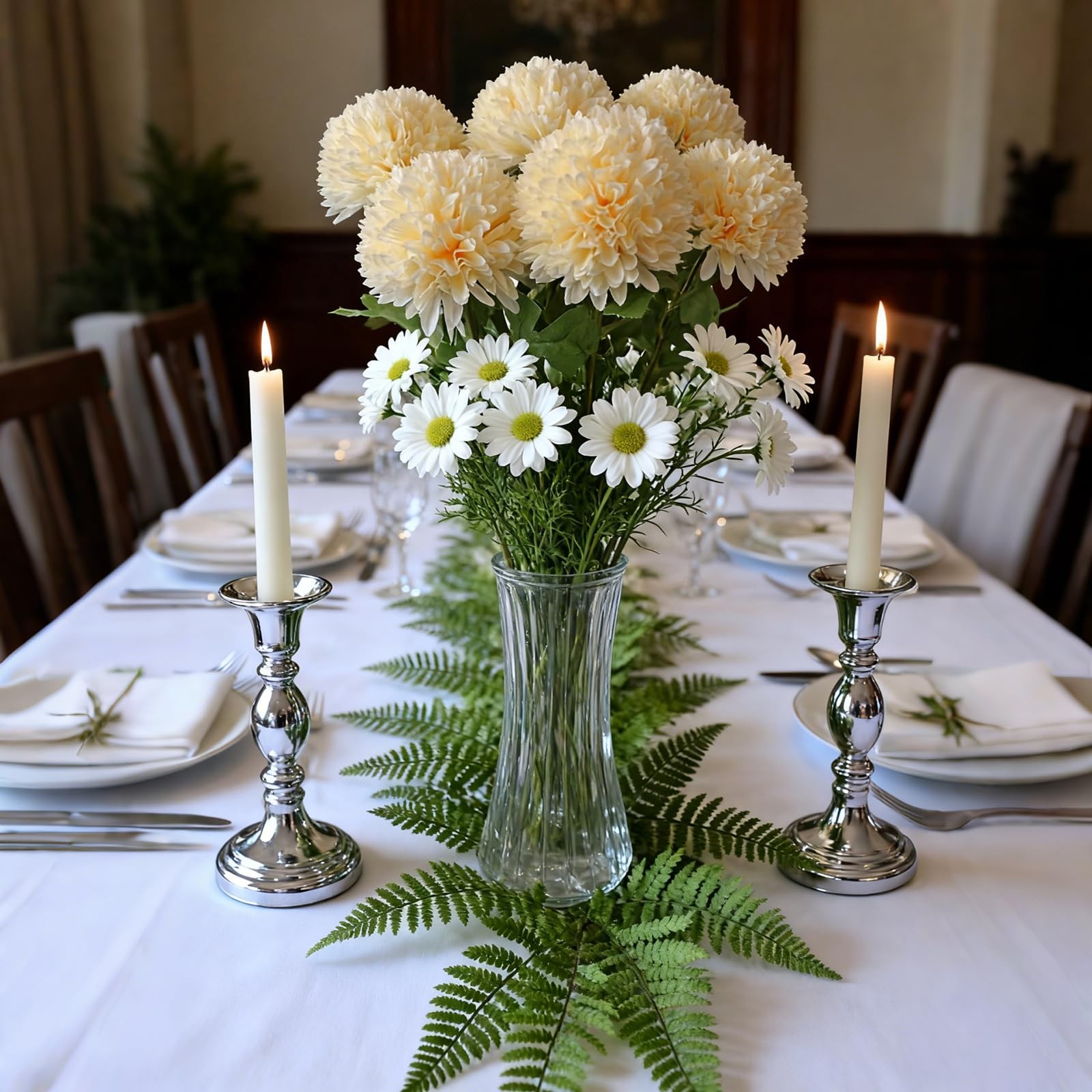 Champagne Artificial Chrysanthemums Flowers 6PCS Faux Mums 4.3In Large Chrysa…