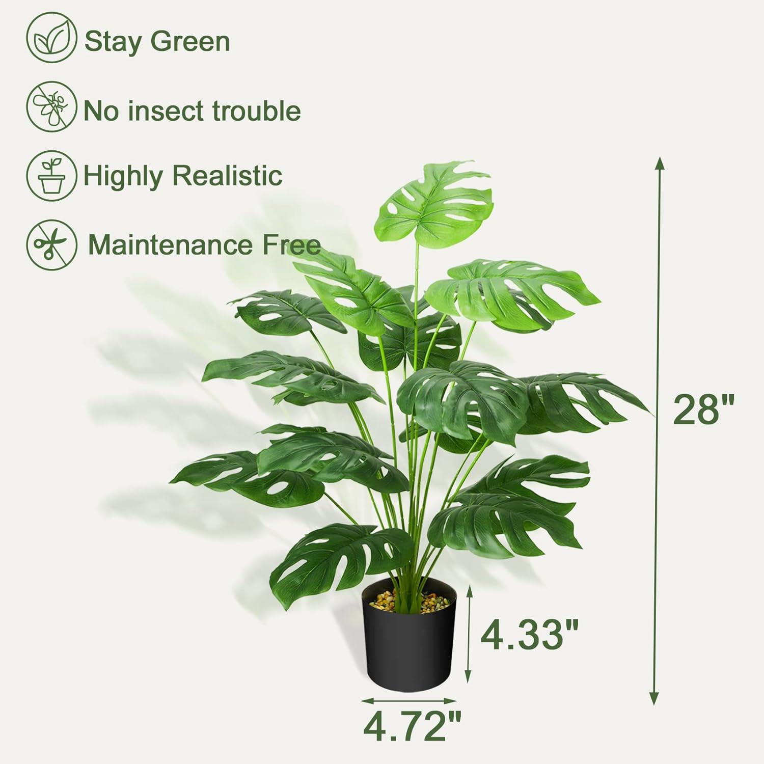 Guheake 28″ Fake Plants Large, Artificial Floor Faux Monstera Plant with Planter