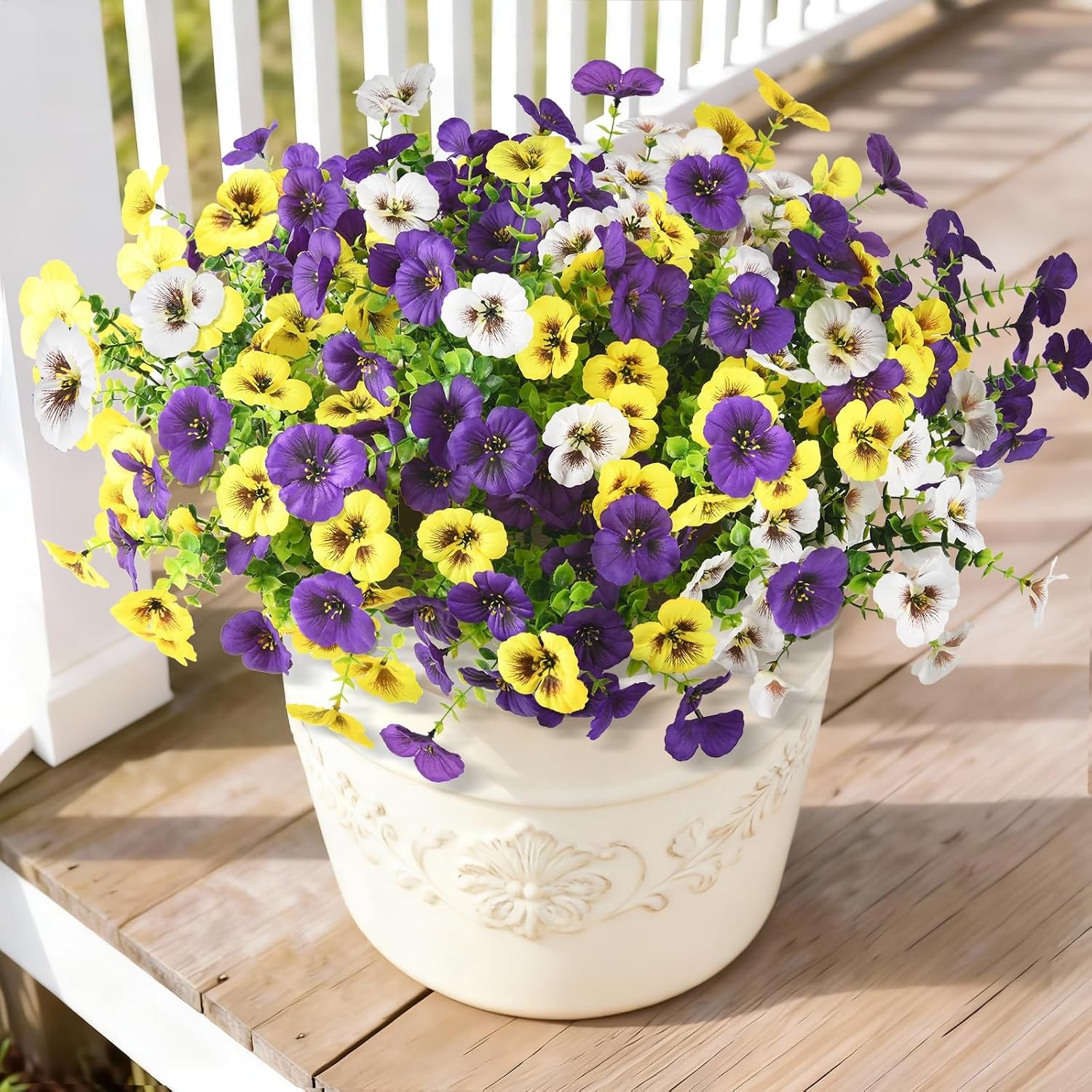 Artificial Fake Pansy Flowers Outdoor 12 Pcs Faux Silk Pansies Flower Spring