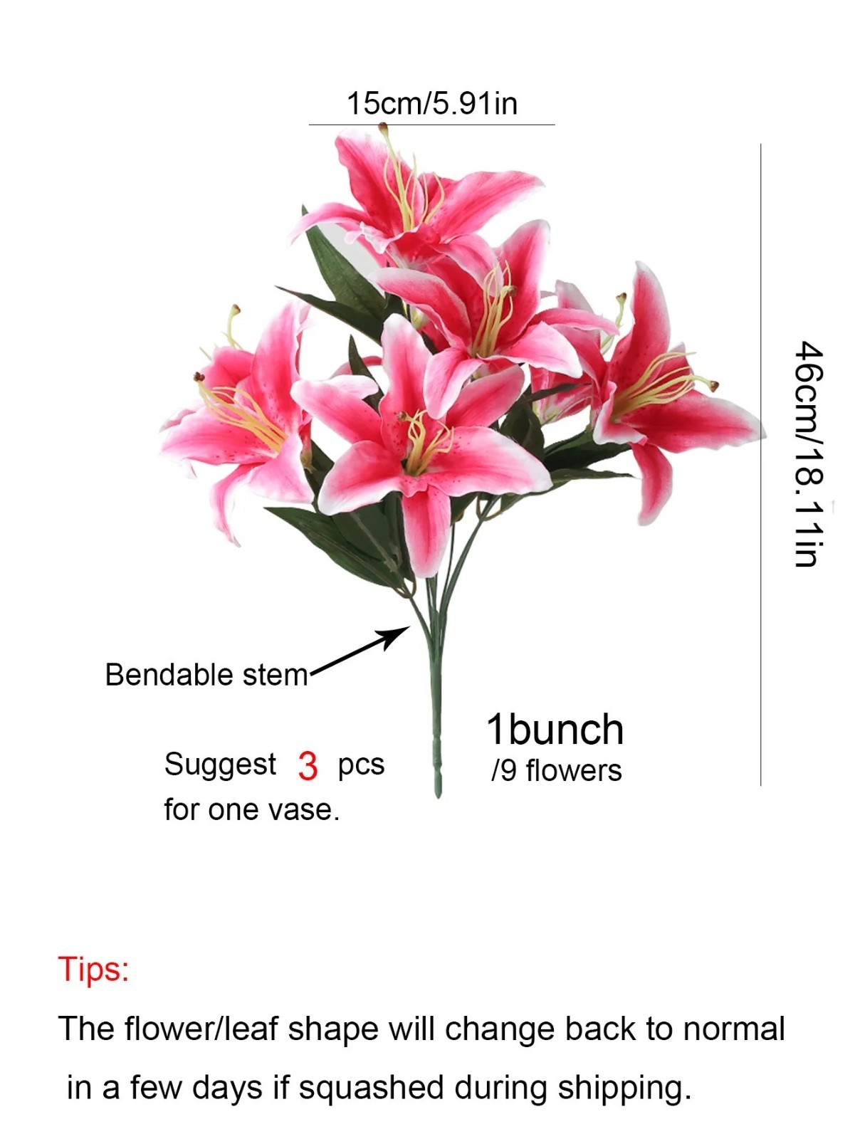 9-Head Big Lily Artificial Flower Branch Simulation Decorative Bouquet for Weddi