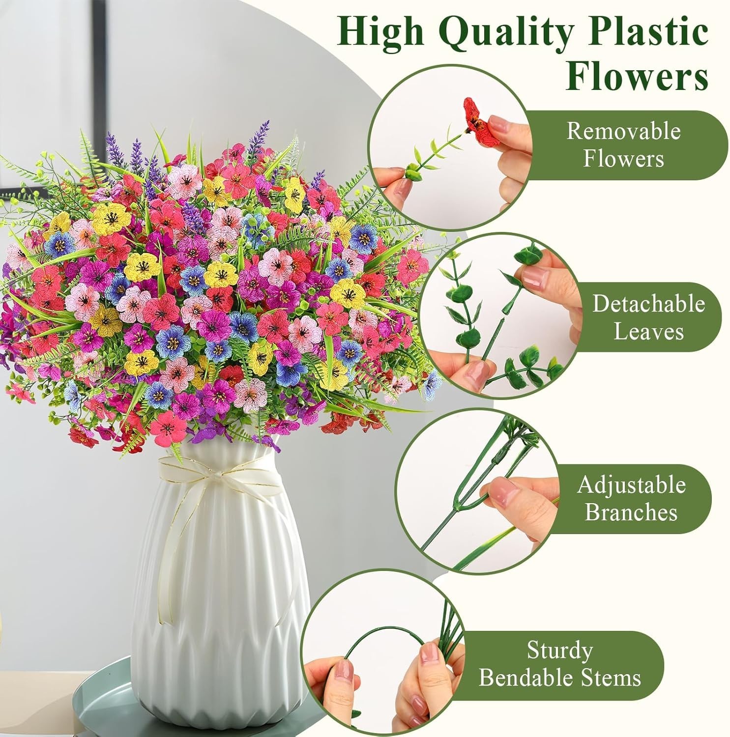 24 Bundles Artificial Flowers for Outdoors Fake Spring Flowers Plants UV Resista
