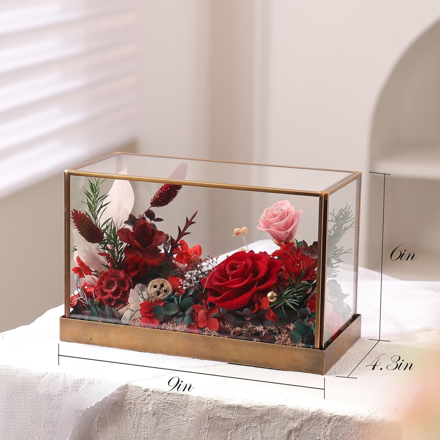 Forever Real Roses Bush in Glass Dome , Handcrafted Preserved F…