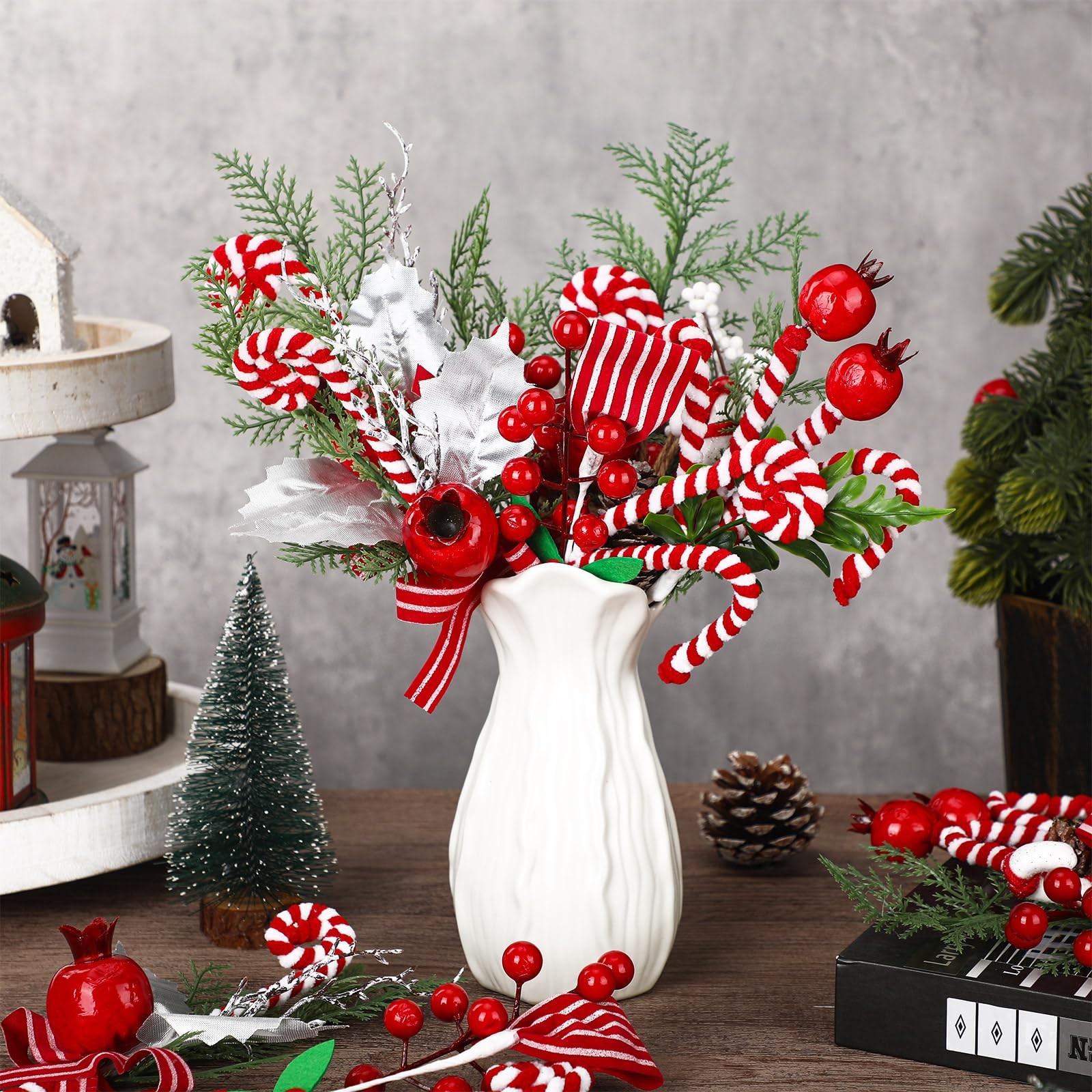 Christmas Candy Cane Picks 10 Inch Peppermint Red White Tree Ornaments 20 PCS