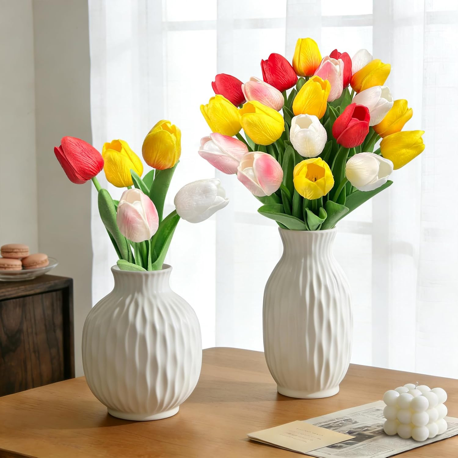 20 Pcs Fake Tulips Artificial Flowers Real Touch PU Faux Tulips Stems