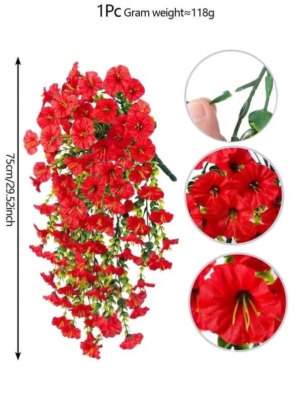 1PC Artificial Morning Glory Vines UV Resistant Hanging Flowers Outdoor Decor
