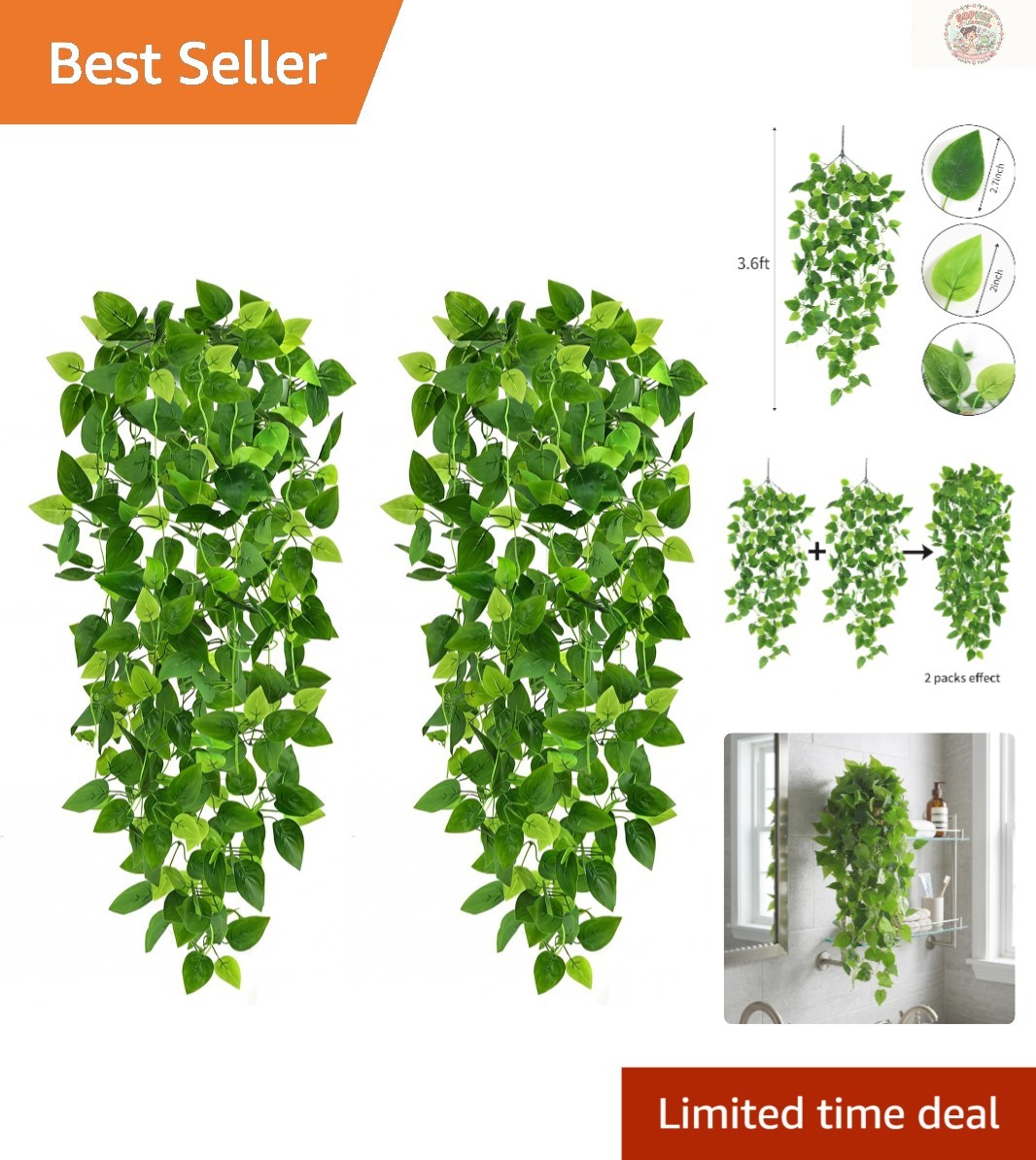 Lifelike 2-Pack 3.6ft Artificial Ivy Vines – Perfect for Home & Patio Elegance