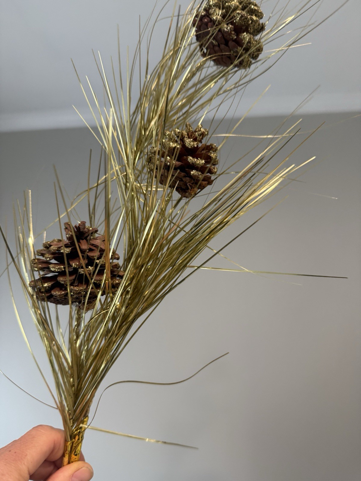 7 branches Pinecones gold green stems over 26″ long