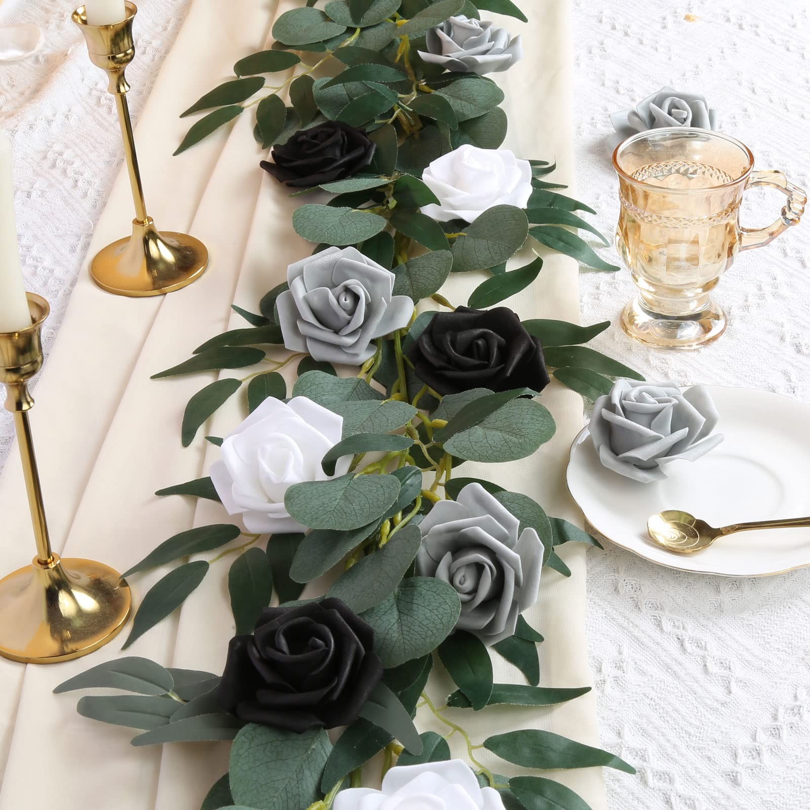 INSUNSIX 200pcs Black Artificial Foam Rose Flower Head, 3-Inch Fake Flower He…