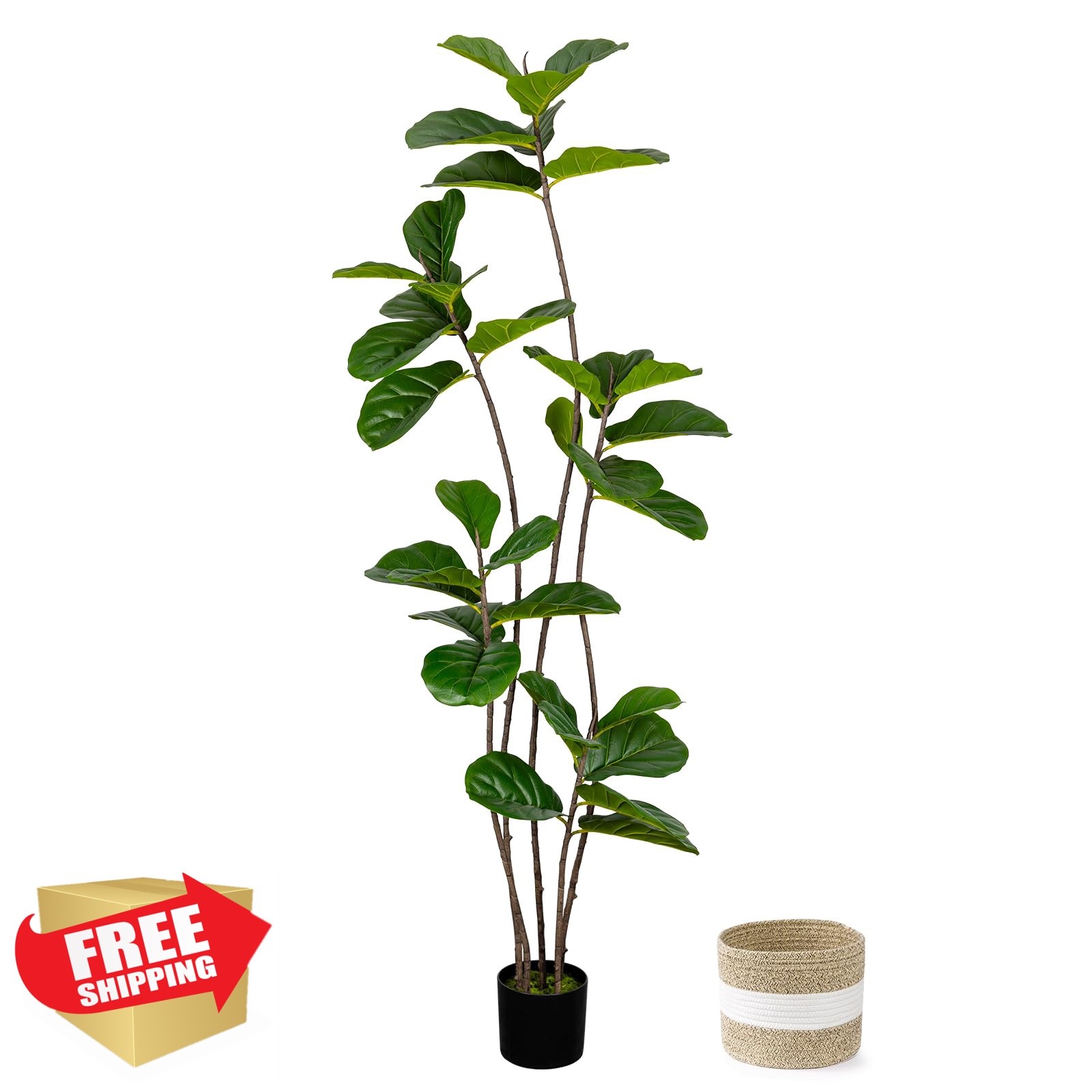 LuceAlberi Artificial Fiddle Leaf Fig Tree 6FT with Cotton Basket | Faux Larg…