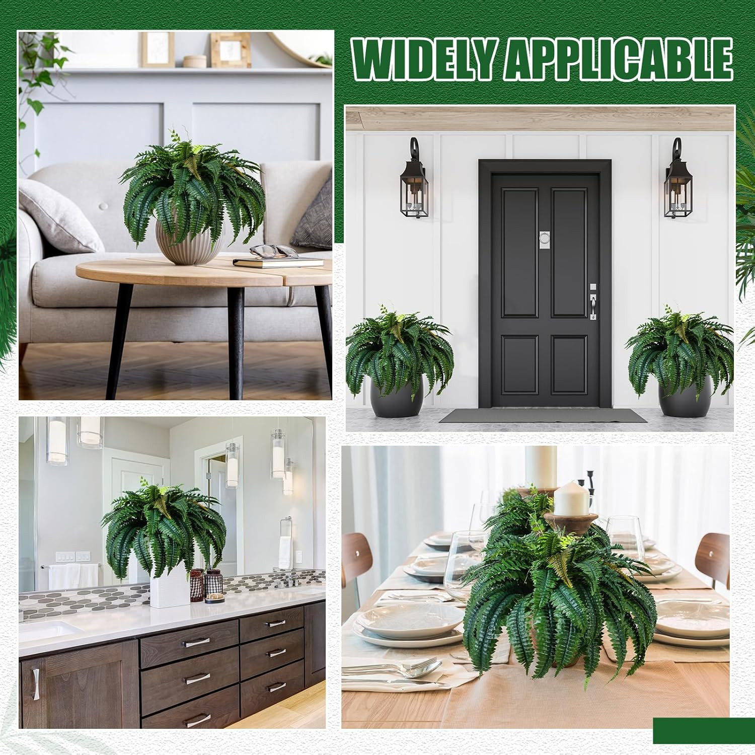 2 Pack 49” UV Resistant Artificial Boston Ferns for Indoor/Outdoor Decor