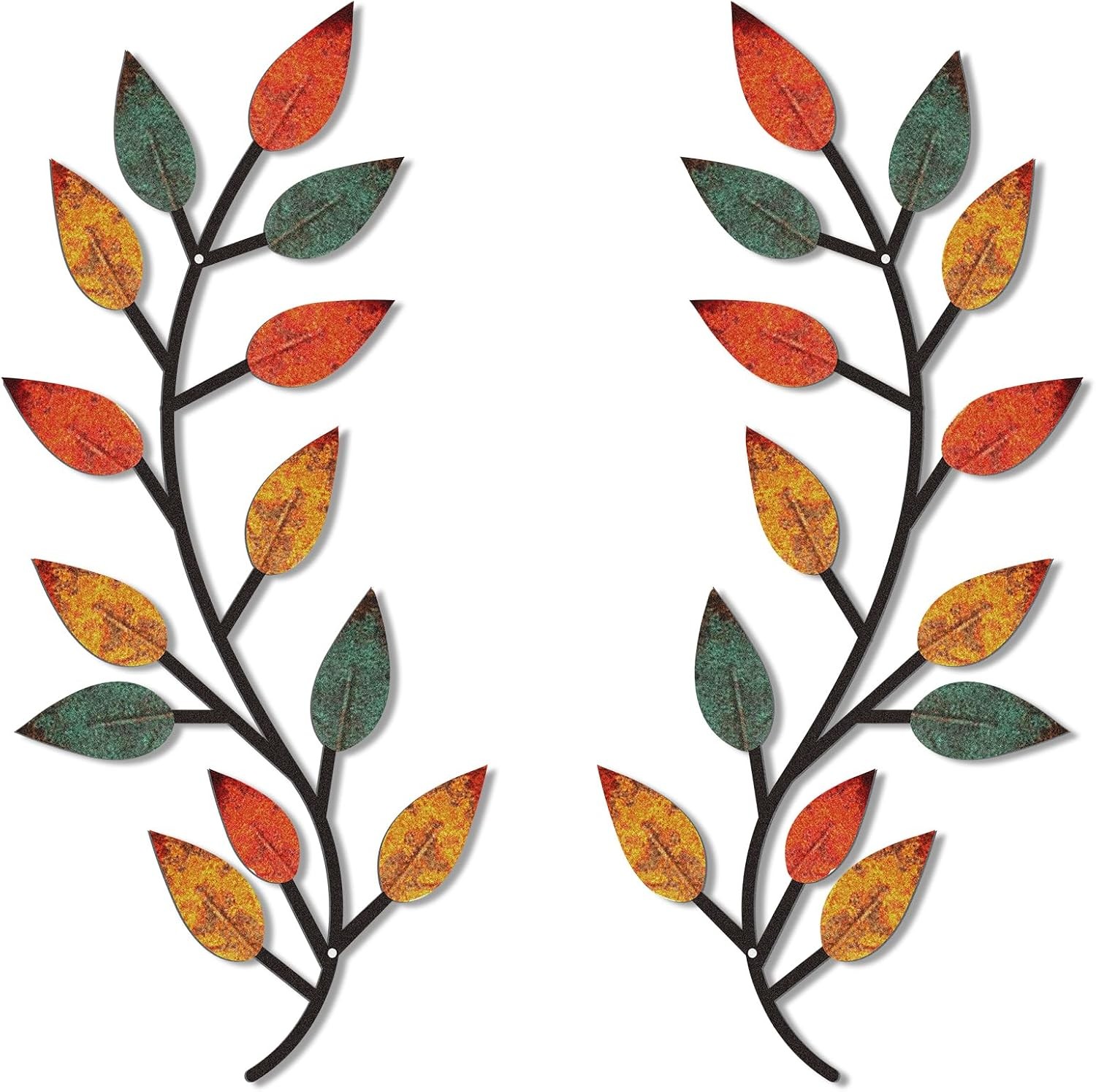 2-Pack Metal Tree Leaf Wall Art, Vintage Brown Olive Branch Vine Wall Decor