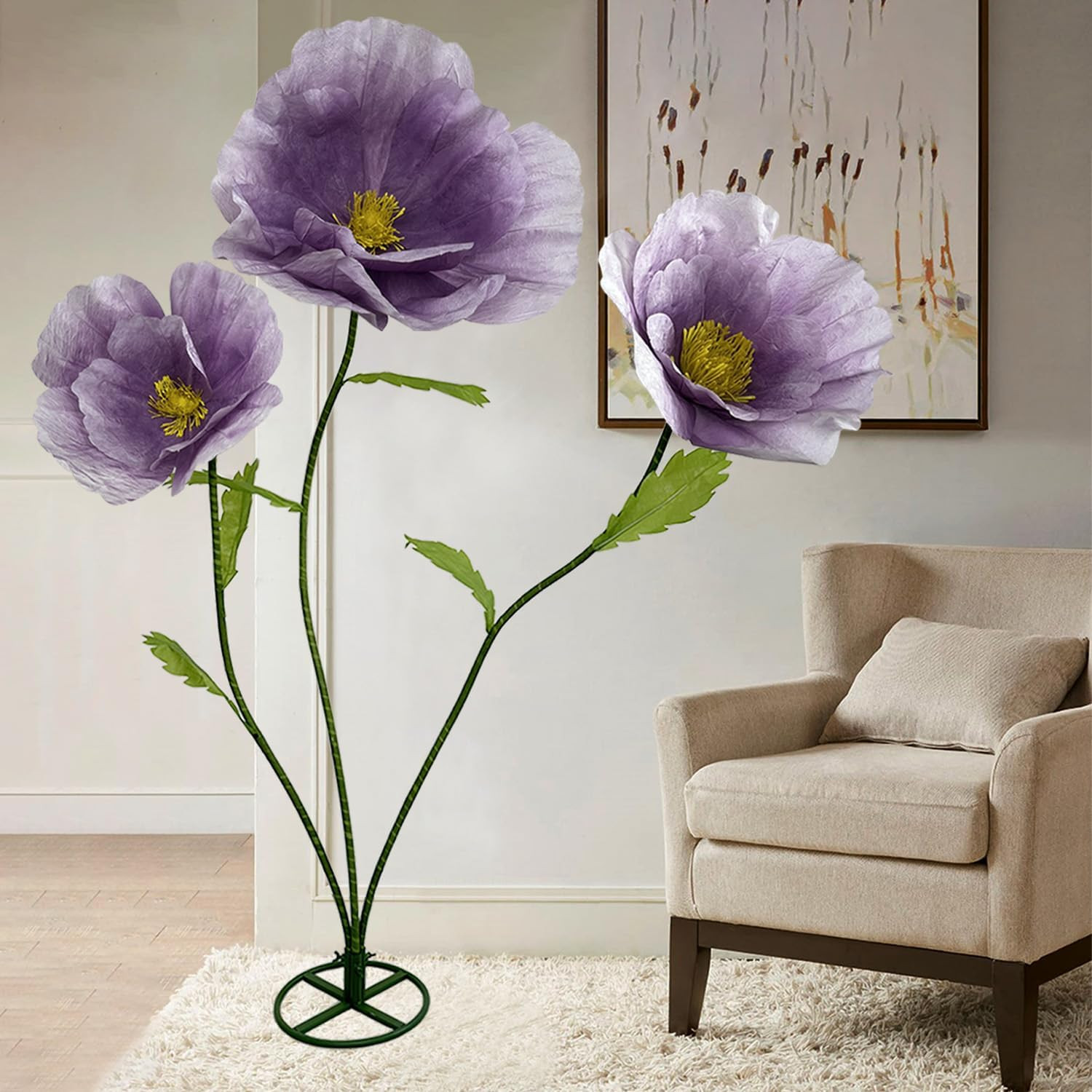 Large Purple Artificial Flowers – 3Pcs Bendable Decor for Events & Displays