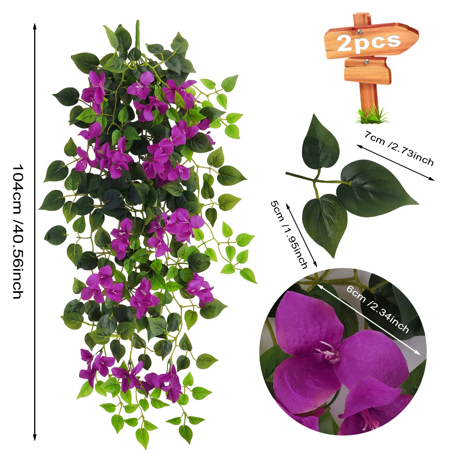 Artificial Hanging Flowers Bougainvillea, UV Resistant Faux Silk Flower Fabri…