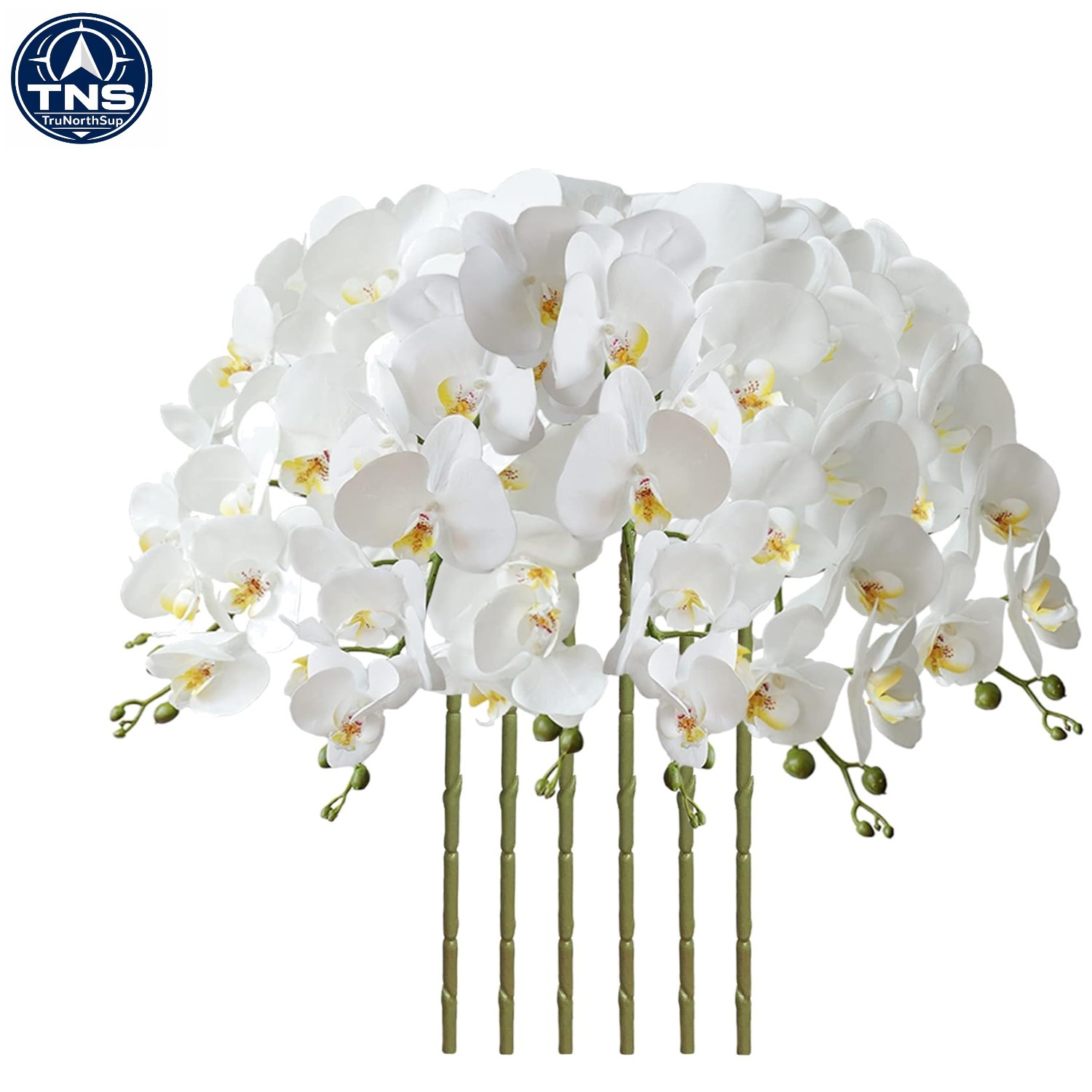 Artificial Phalaenopsis Flowers 32 inch 6pcs White Real Touch Plastic Stems f…