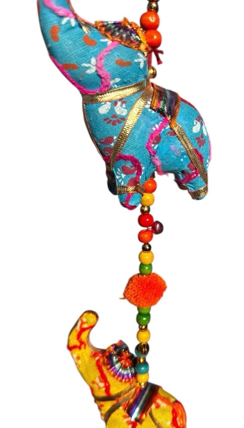 Elephant Garlands Pom Poms Wood Set of 3 Boho Indian Festival Diwali