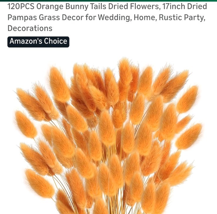 120PCS Orange Bunny Tails Dried Flowers, 17inch Dried Pampas Grass Decor, New