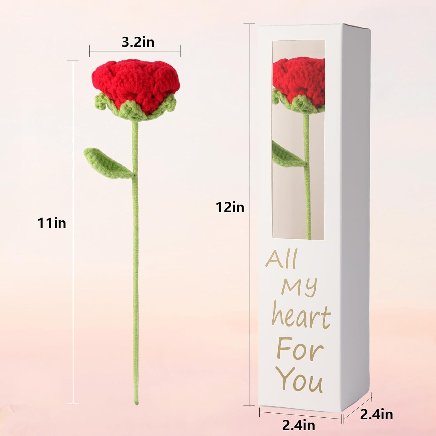 Handmade Crochet Red Rose, Knitted Bouquet Rose, Artificial Rose for Girl, Perfe