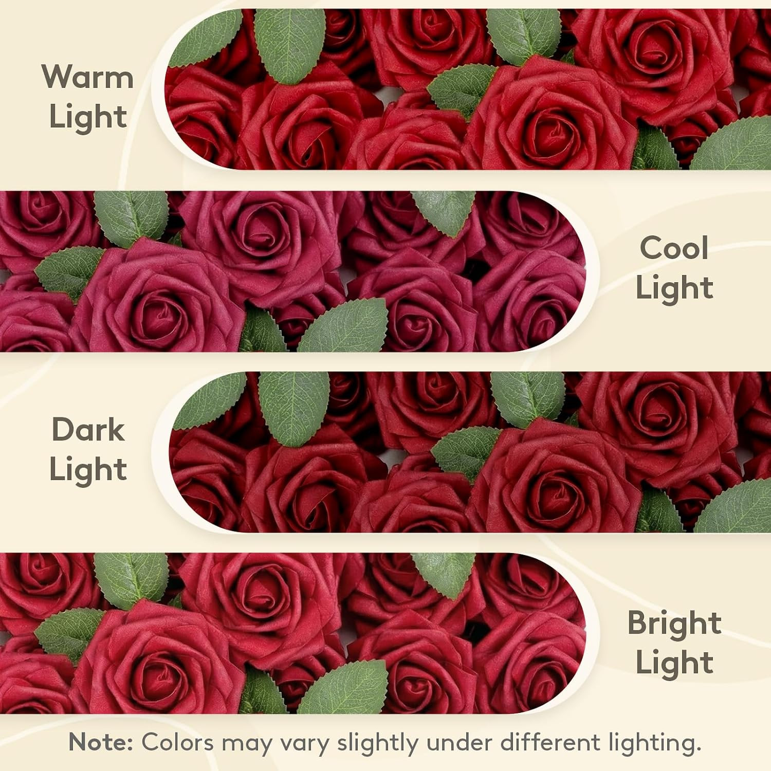 Artificial Flowers, 25 Pcs Dark Red Foam Real Looking Roses with Stems, Fake Ros