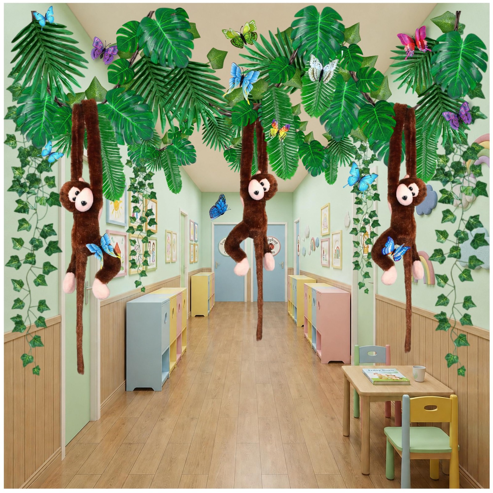 105PCS Jungle Party Decorations Kit with Hanging Monkeys, Artificial Ivy Garl…