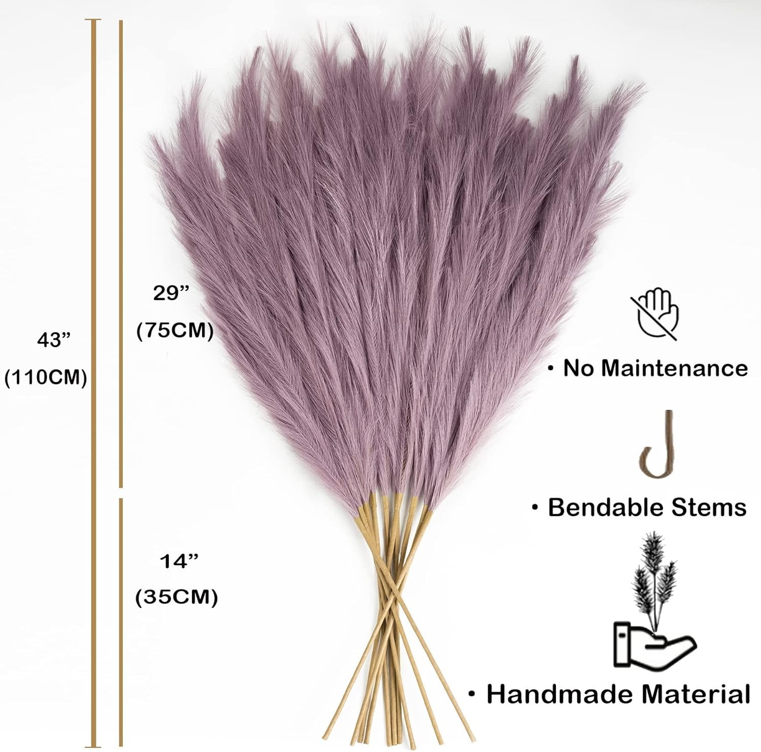 Luxurious 6-Stem Faux Pampas Grass – 43″ Light Purple Decor for Elevating Spaces