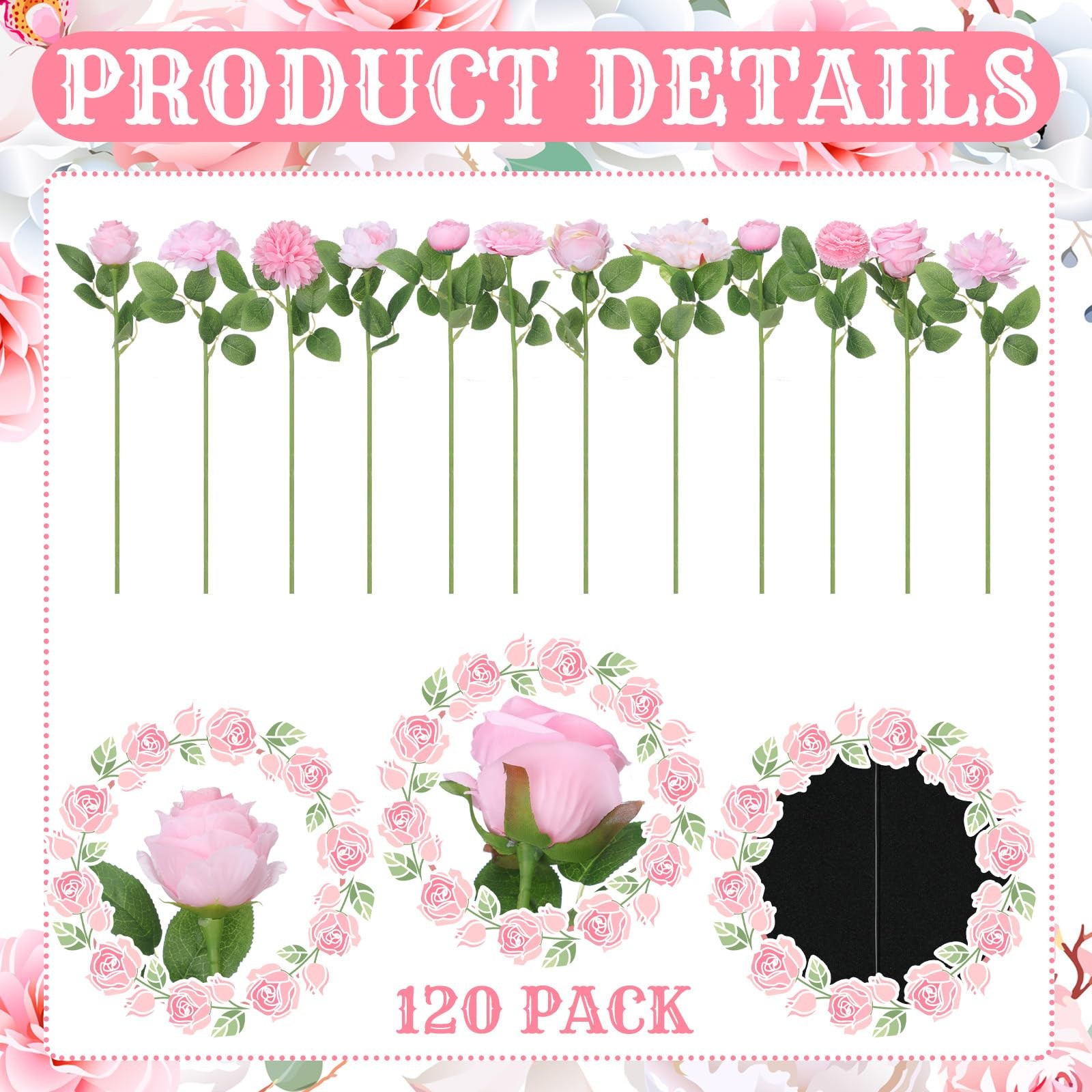 Lyrow 120 Pack Pink Roses Artificial Flowers Bulk Hanging Floating Garland Fa…