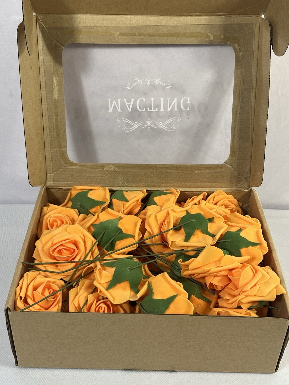 Artificial Rose Flowers 54 Pc Real Touch Fake Flowers with Stem Orange Faux Foam
