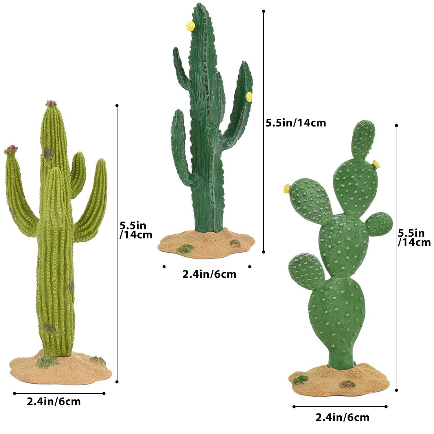 3pcs Green Simulated Cactus Artificial Sand Decorative Fake Plant Table