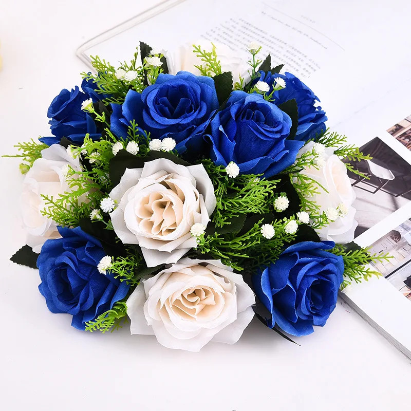 1PC Artificial Flower Ball Plastic Green Base Silk Cloth Table Centerpieces For