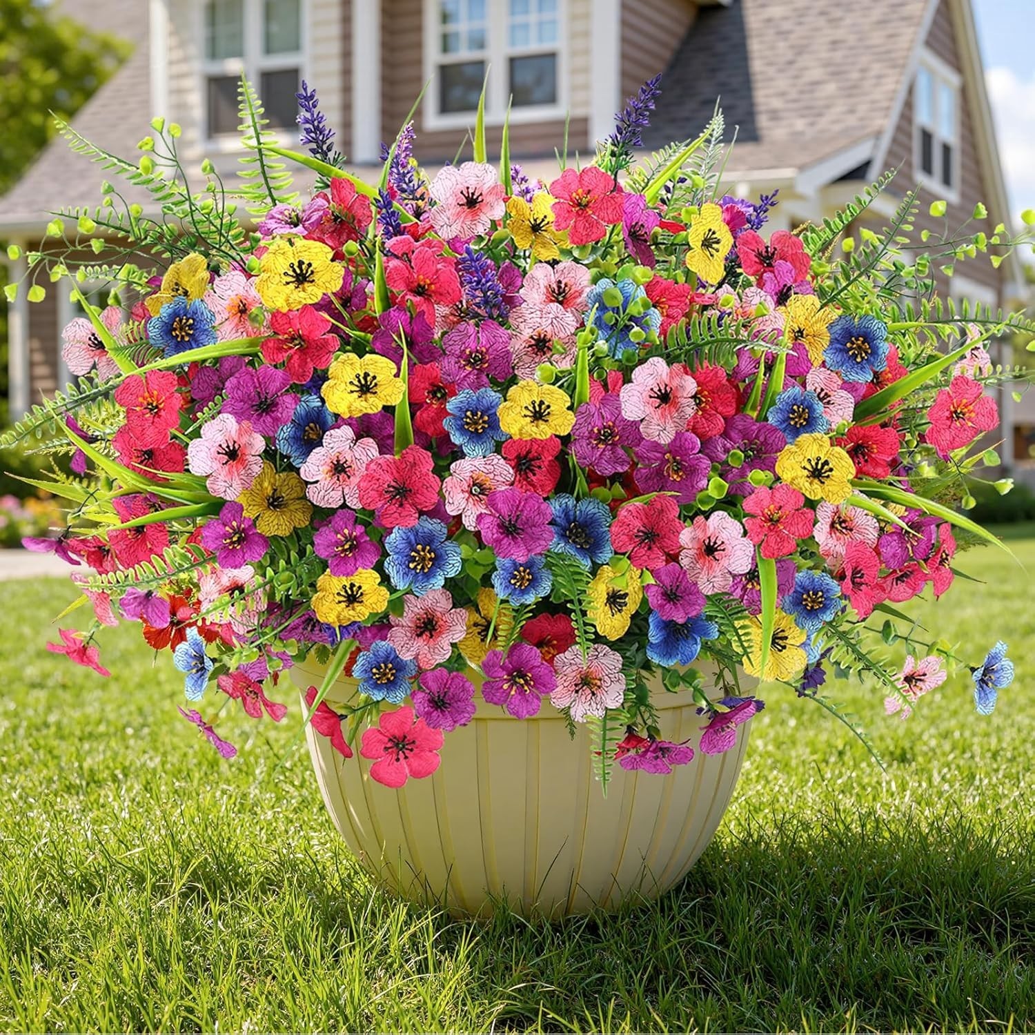 24 Bundles Artificial Flowers for Outdoors Fake Spring Flowers Plants UV Resista