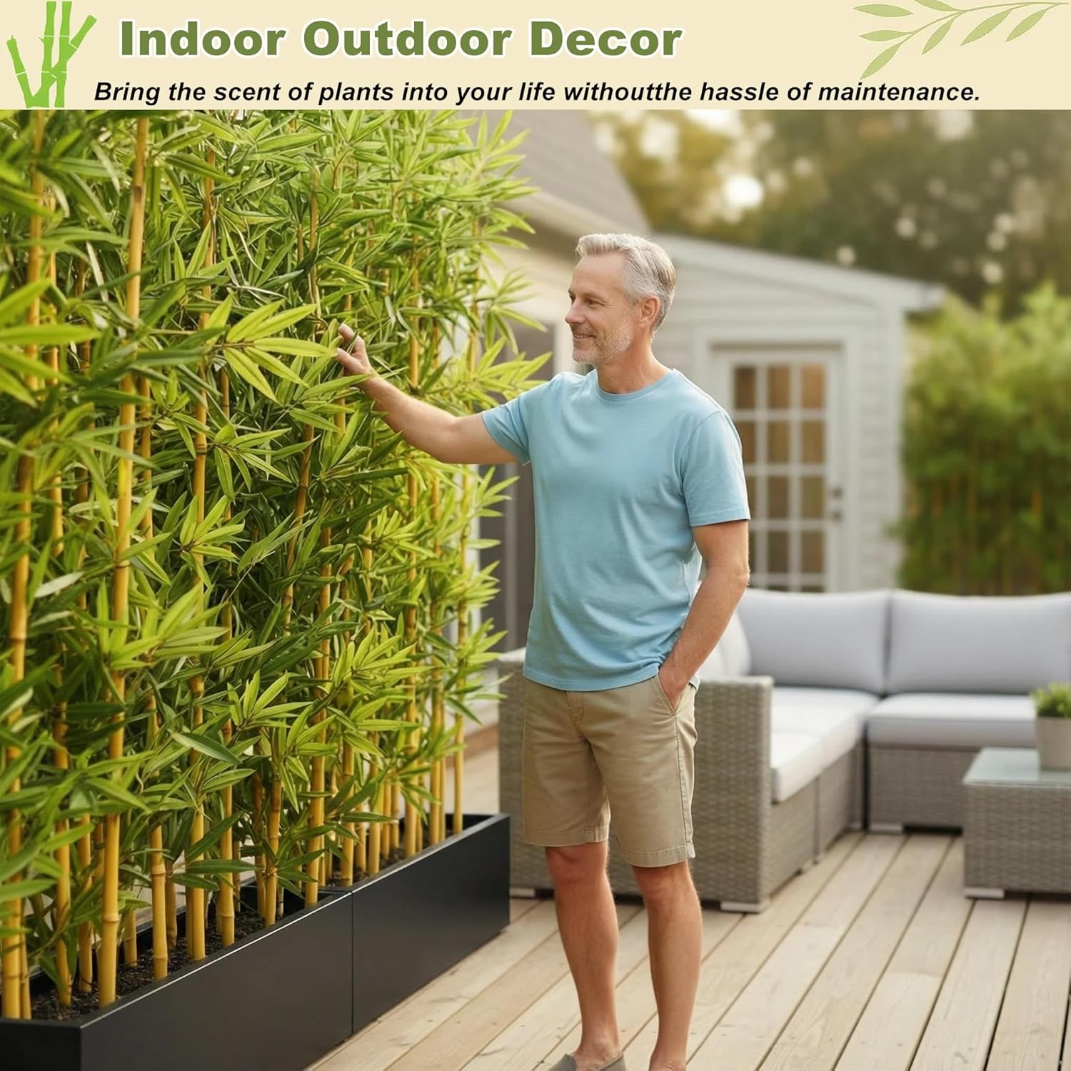 4/5/6/7 Ft Faux Bamboo Plant Outdoor 10 Pack, Fake Bamboo with Encrypted Leaves
