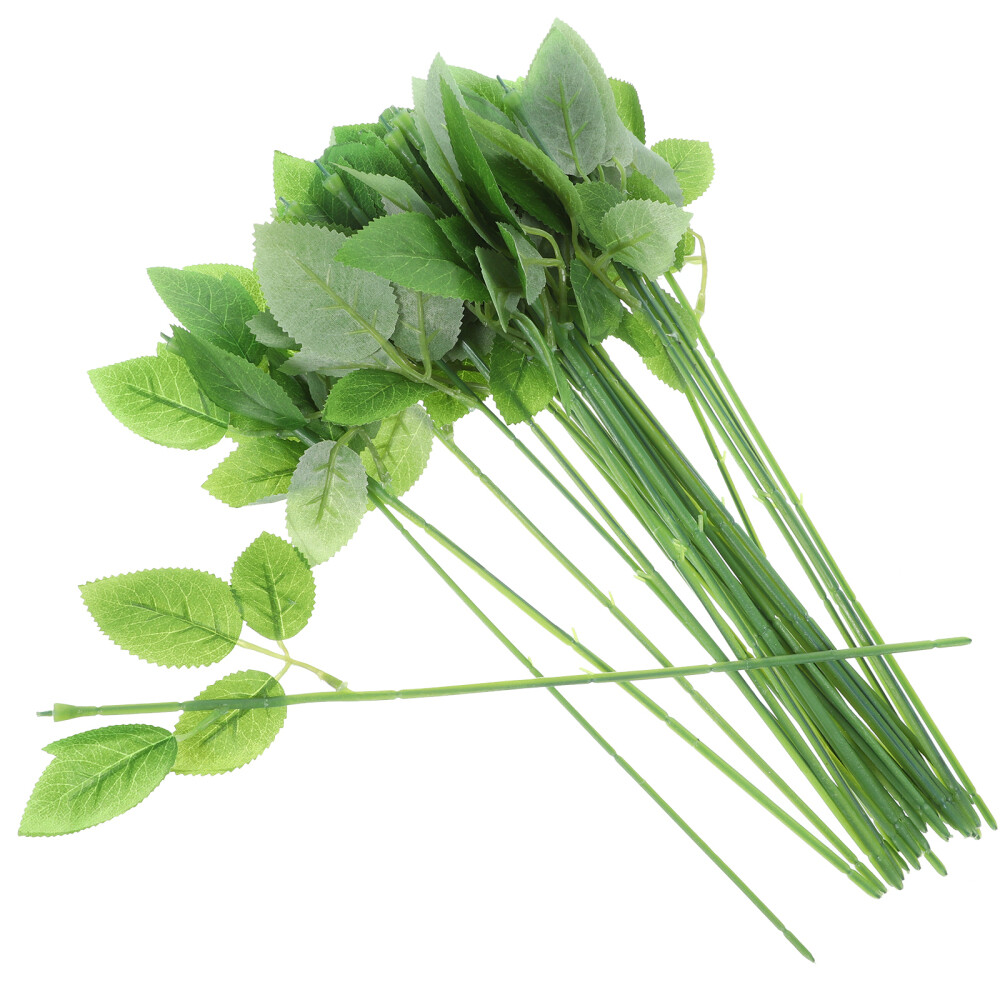 30pcs Flower Stem Rose Stem Leaves Artificial Rose Leaves Stems