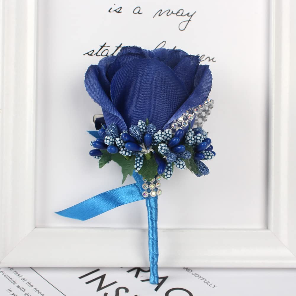 2 PCS Rose Wrist Corsage And Boutonniere Set Blue Wedding Prom Hand Flower