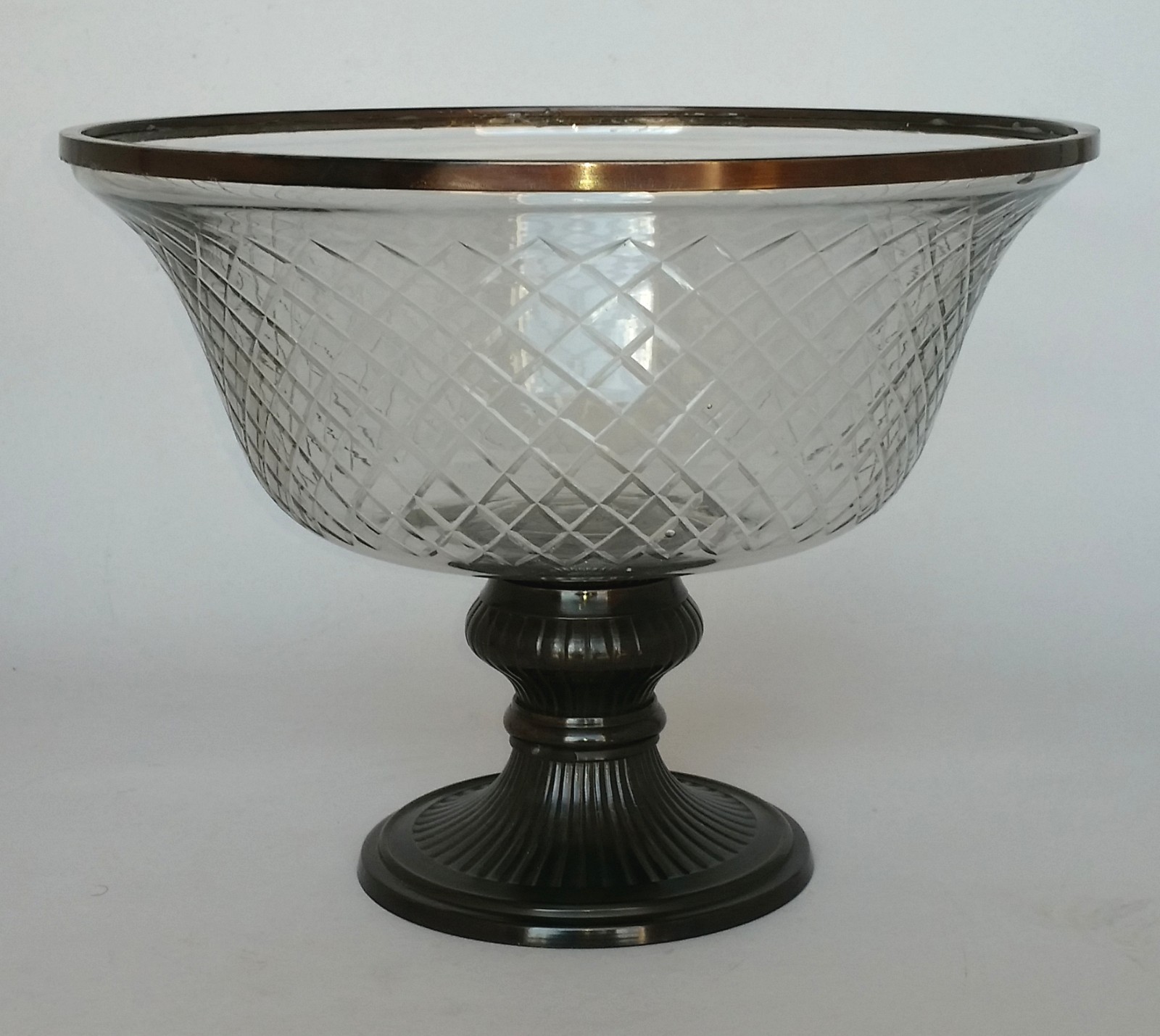 Compote Bowl 10.5″D 8″Hi Bronze Patina on Brass Glass Bowl FREE SHIPPING