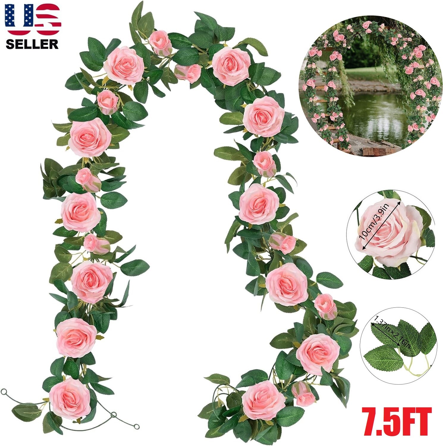 Artificial Silk Rose Leaf Garland Vine Ivy Flower String Wedding Home Decors USA