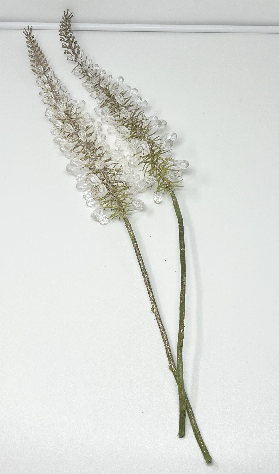 Lot 2 Foxtail Lily Flower Stems Approx. 25” Long Acrylic/Plastic Buds Glitter