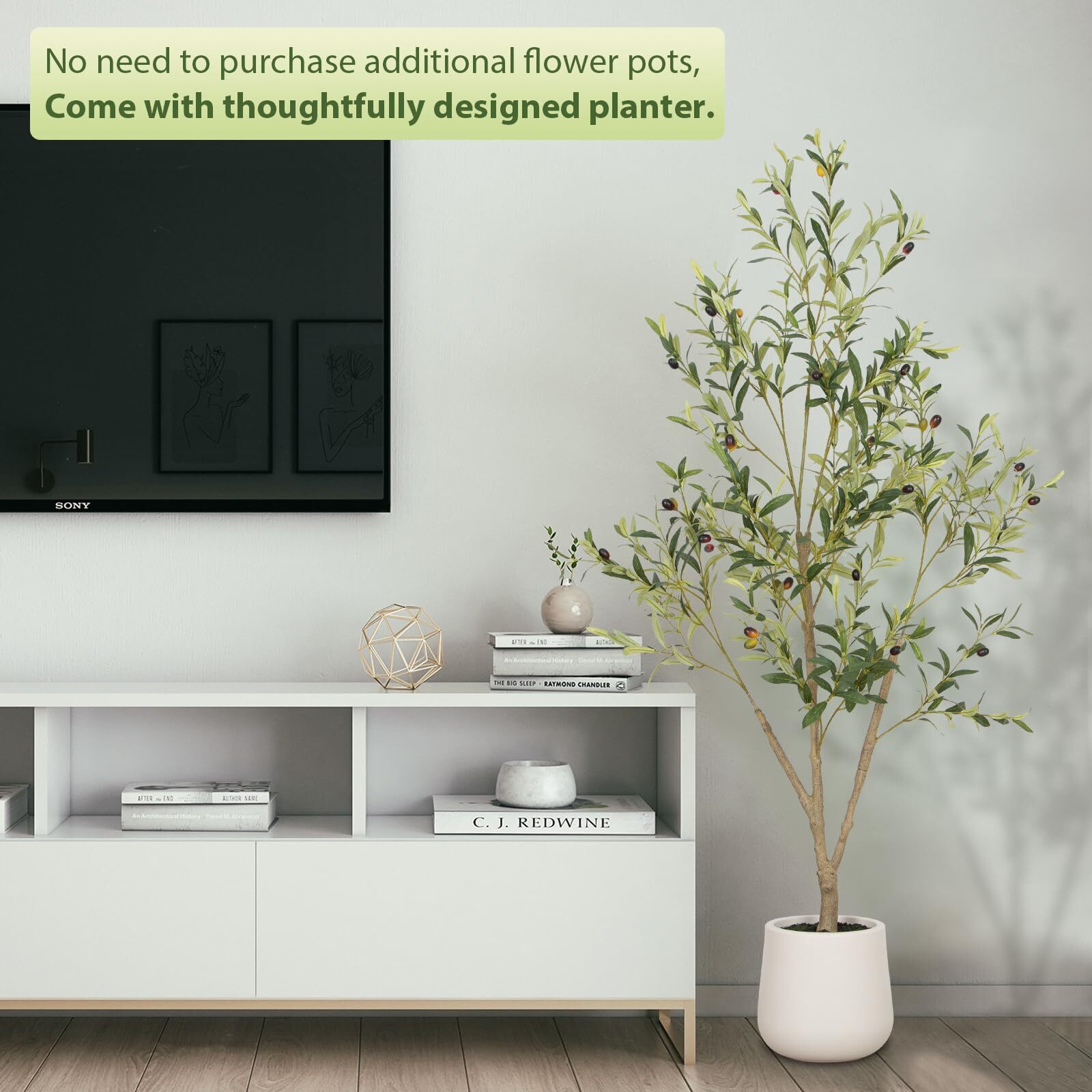 VIVATREES Olive Trees Artificial Indoor, 6FT Tall Faux Olive Tree with White Tal
