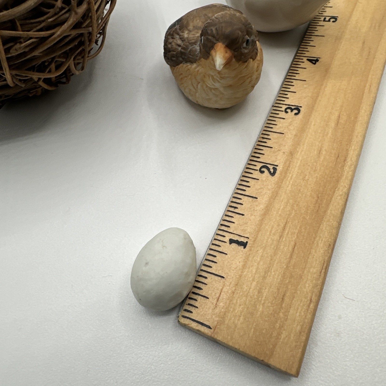 Vintage Porcelain Bird Nest Figurine Set 2 Birds 3 Eggs Woven Twig Nest Decor
