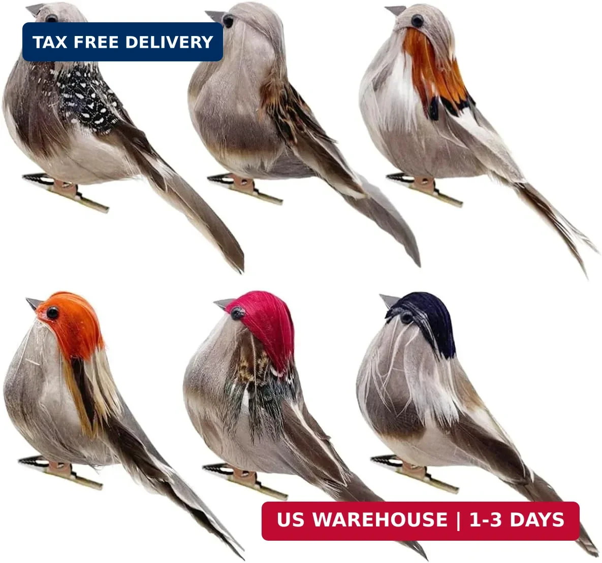 LWINGFLYER 6PCS Decorative Artificial Birds Clip on Realistic Sparrow 4inch Foam