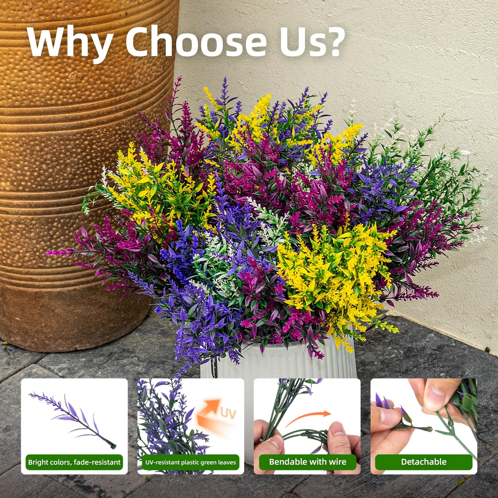 8 Bundles Artificial Flowers for Outdoors, Lavender Flowers Artificial, UV Re…