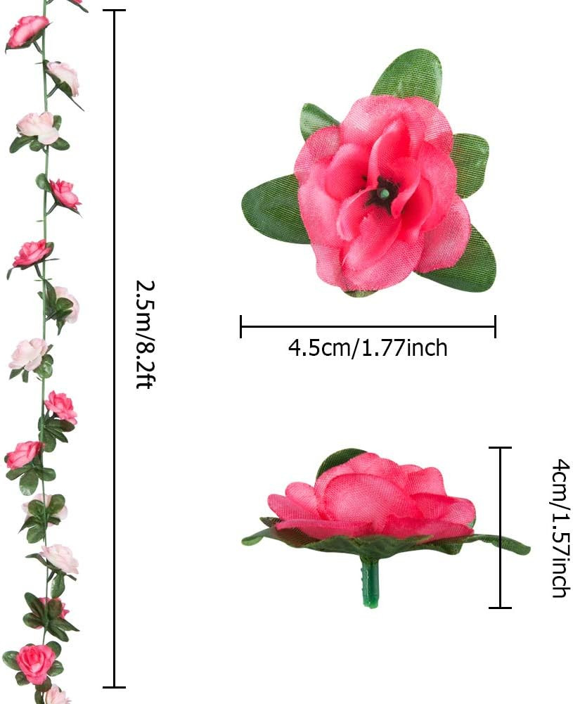 8Pcs 66FT Pink Flower Garland, Artificial Rose Floral Vines Fake Hanging Spring