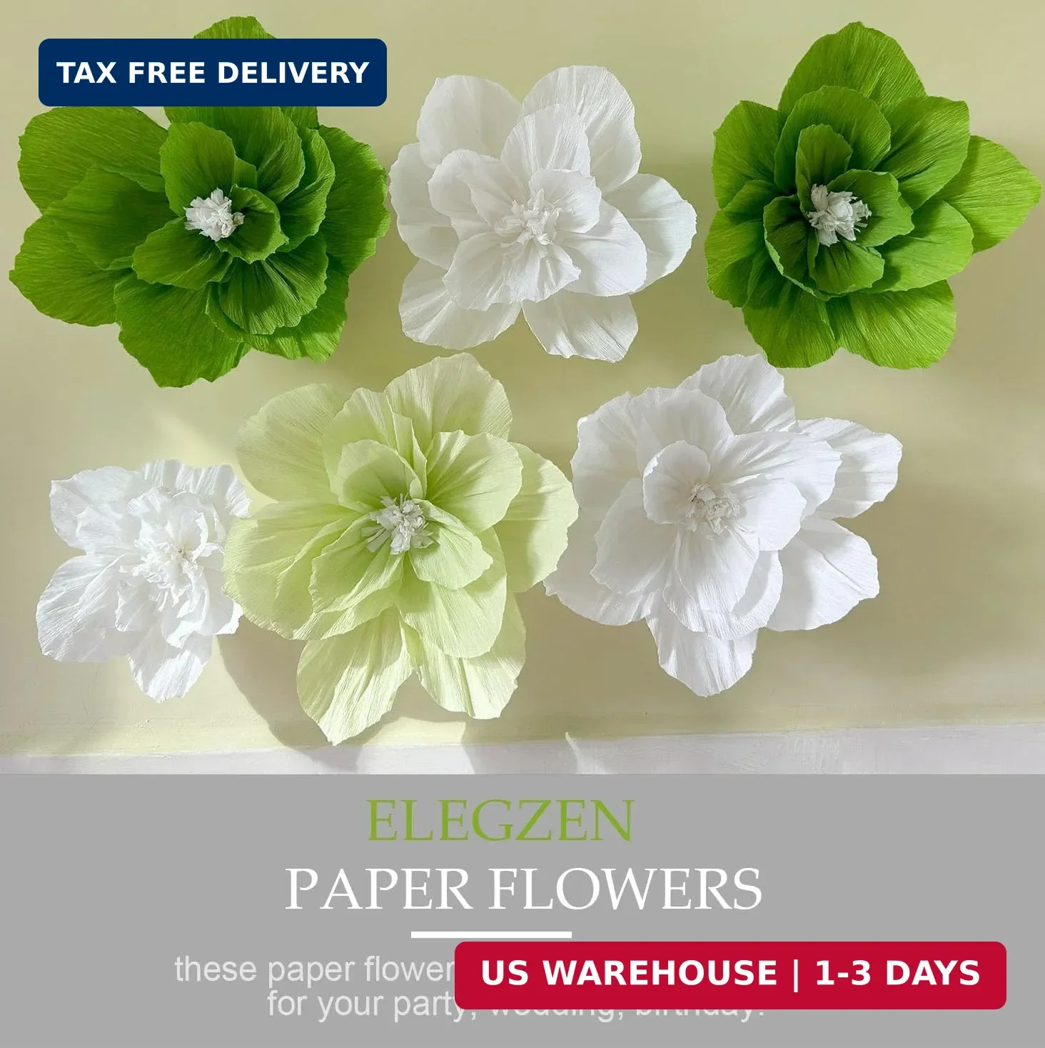 6PCS Paper Flowers Artificial Wall Decor 3D Tissue Paper Flowers Wedding Birthda