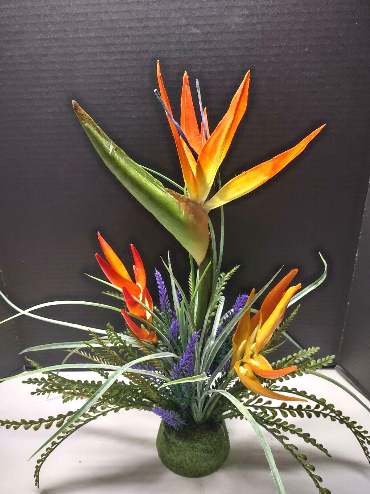 Artificial bird of paradise on disc table decoration, weddings, centerpiece OR