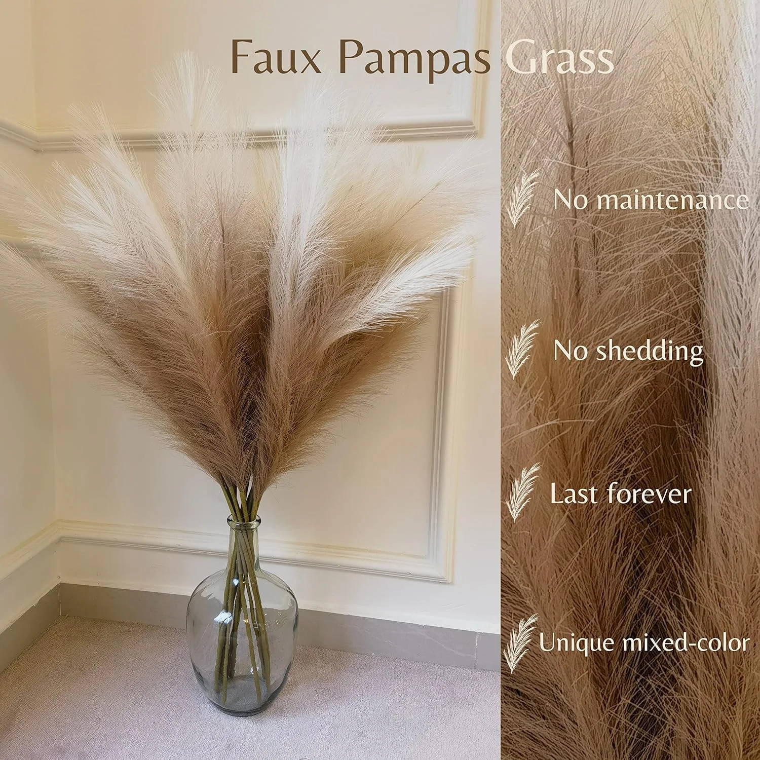 PERFNIQUE Faux Pampas Grass, 9PCS Pompas, Large Pompas Grass, 38” Tall Pampas G
