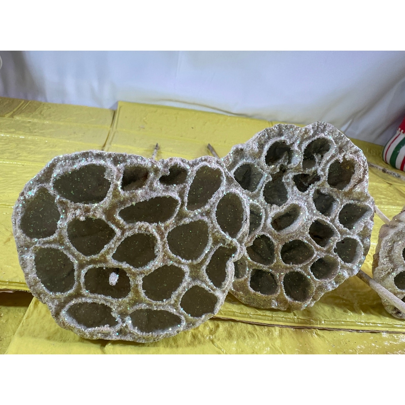 Vintage Lotus Seed Pod Floral Picks Christmas Holiday White Silver Set