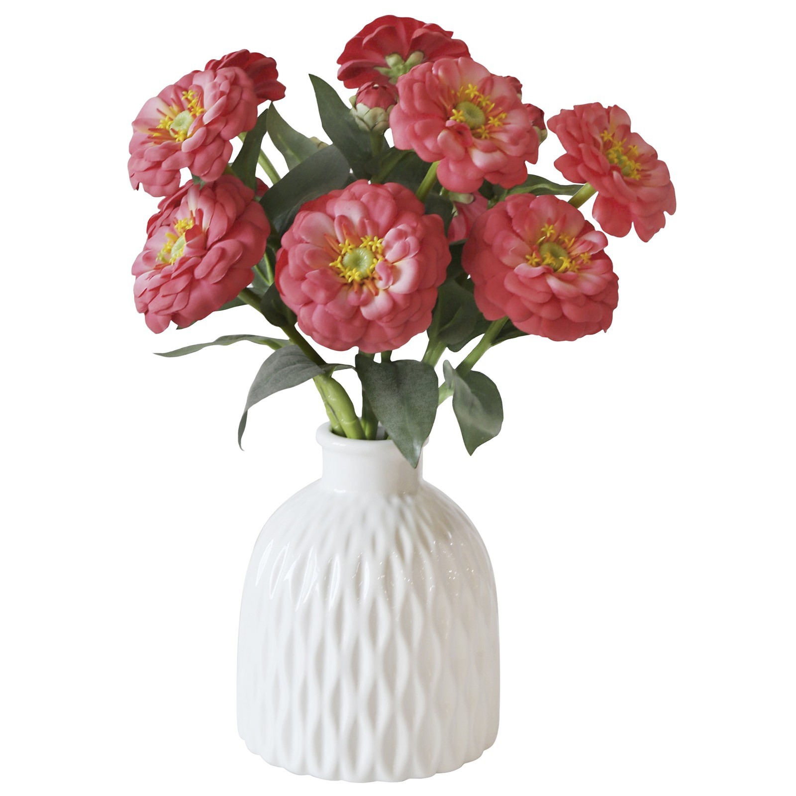 3 pack 13-inch Artificial Silk Coral Zinnia Short Stem Indoor Use