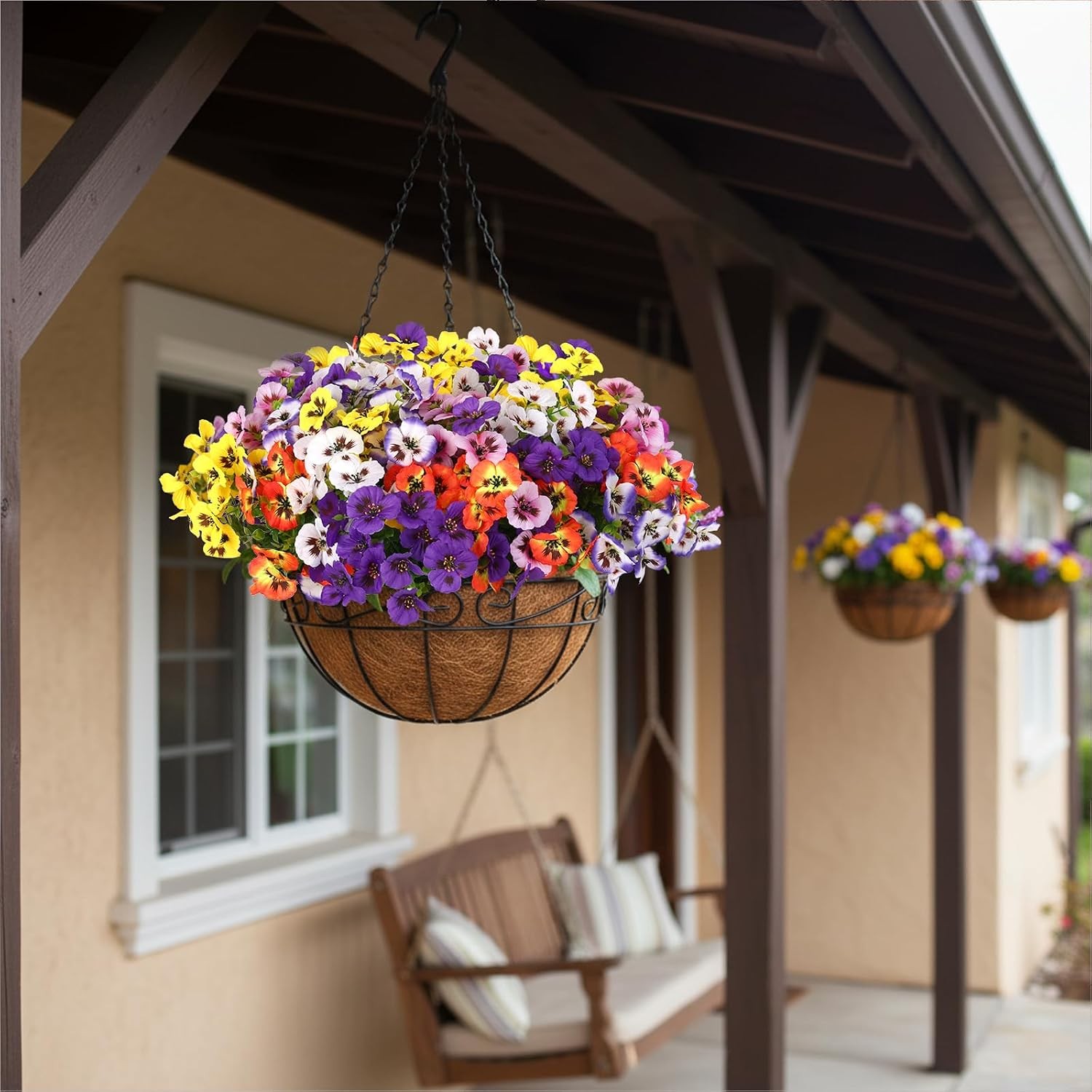 24 Pcs Artificial Pansies UV Resistant, Faux Outdoor Planter Decor