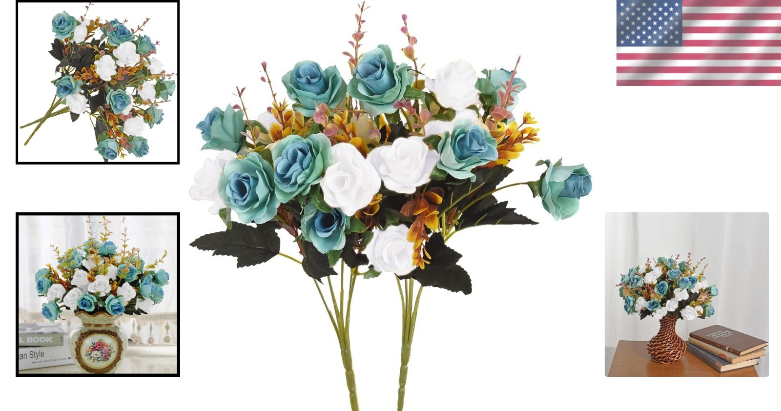 Elegant Peacock Green Silk Rose Bouquets – 24 Realistic Flowers for Any Occasion