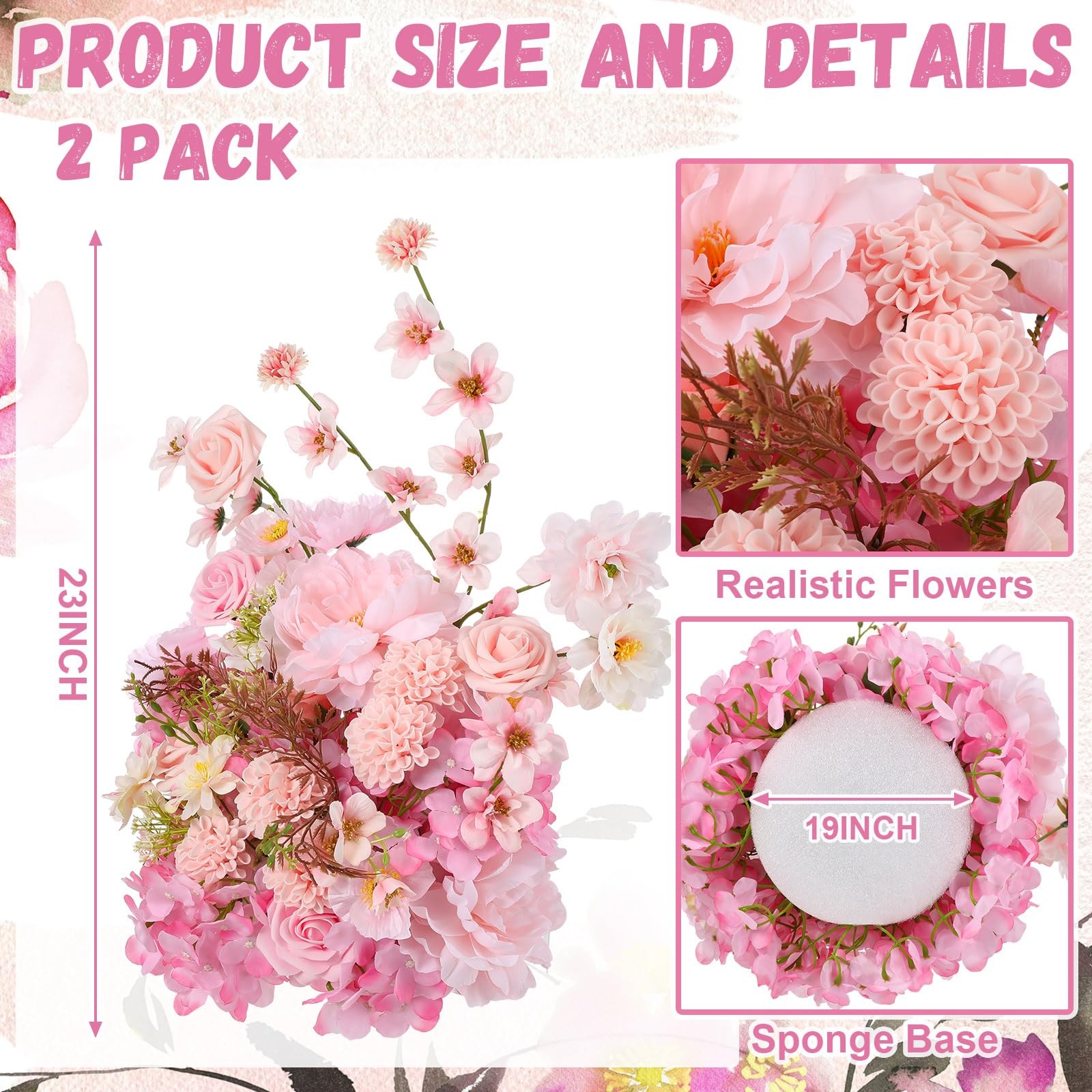 2 Pcs 19” Pink Standing Flowers Balls for Wedding Centerpieces Large Pre-Ass…